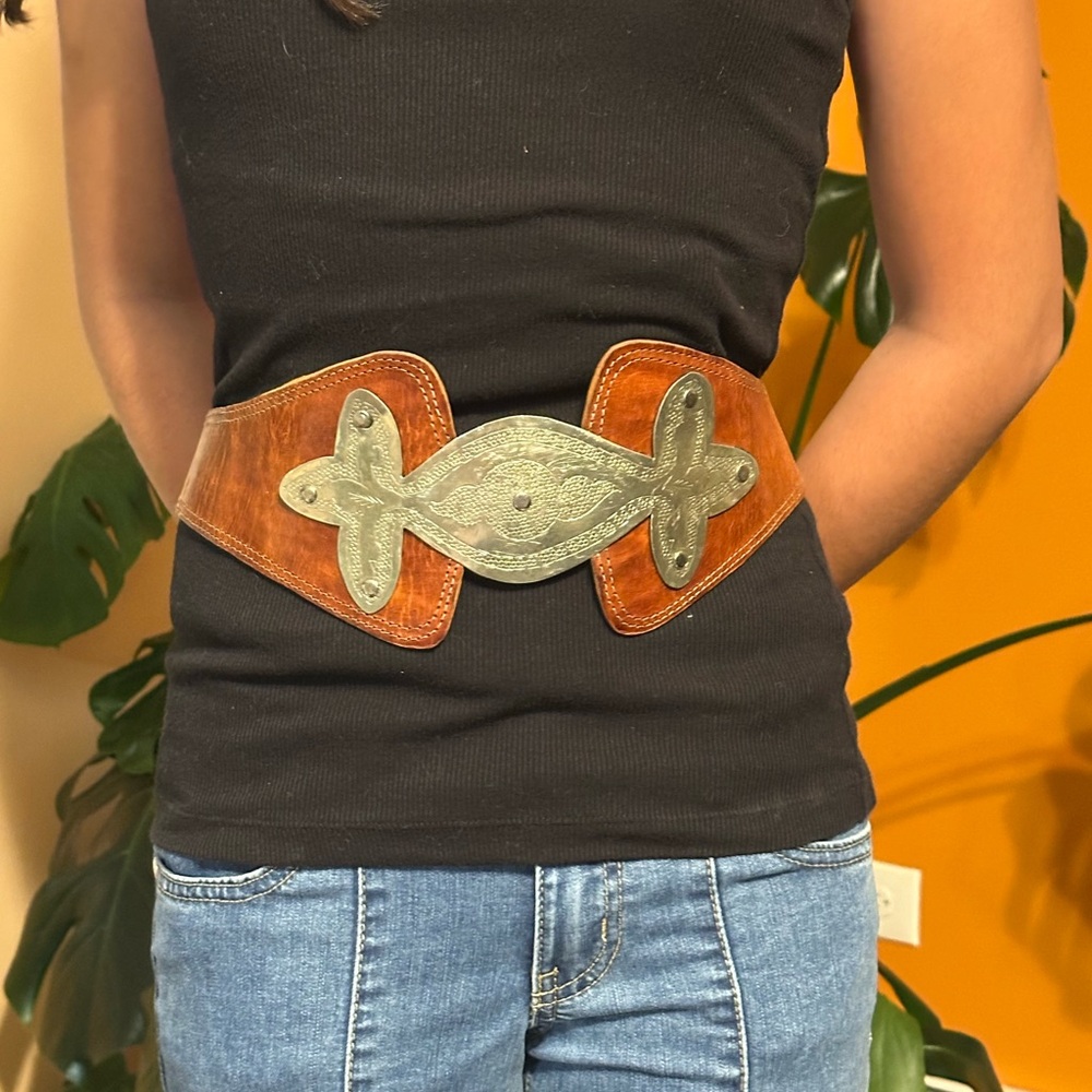 Brown and Silver Women's leather Belt